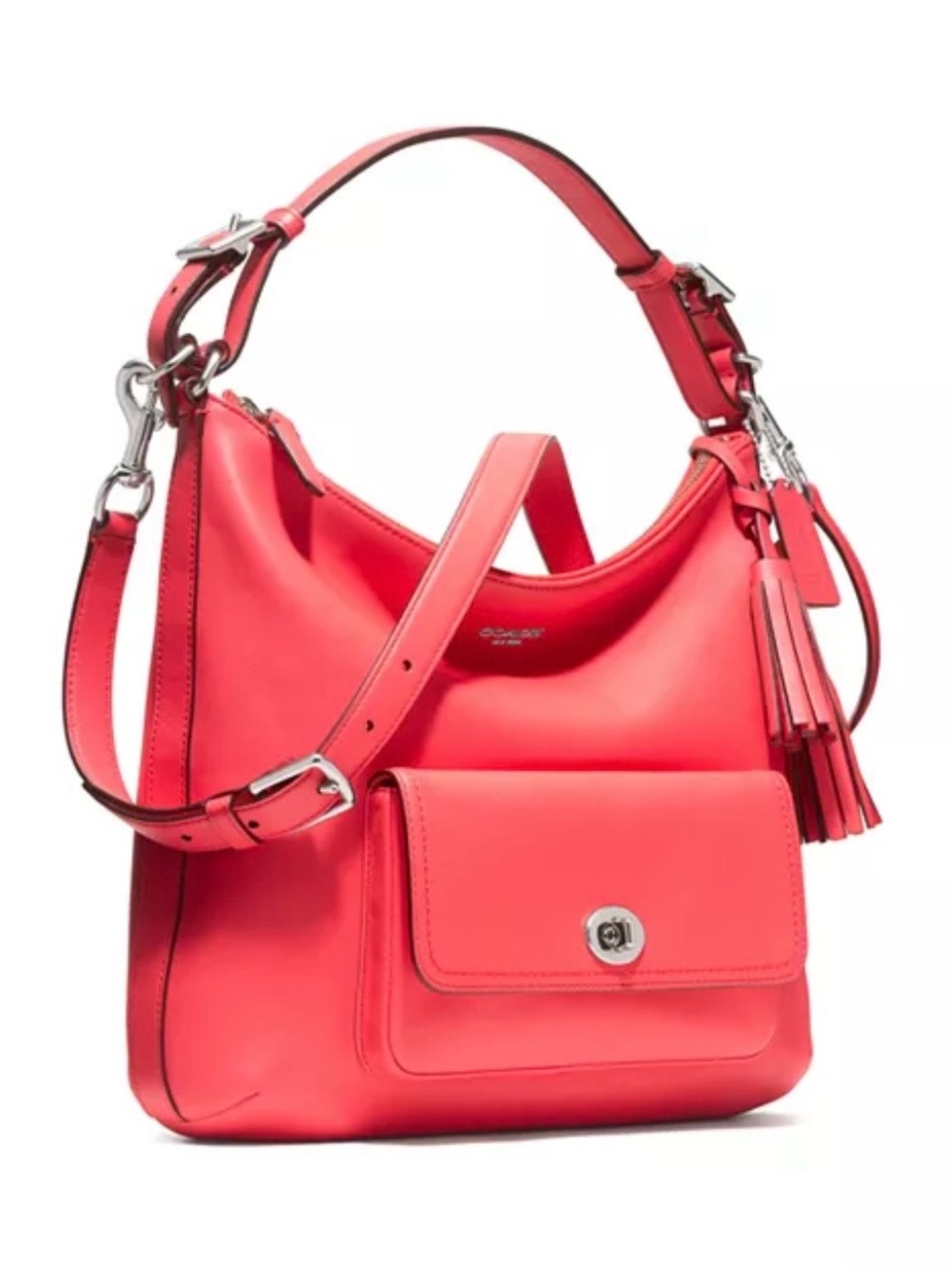 COACH Legacy Leather Courtenay Hobo in Coral-Red with Optional Crossbody Strap